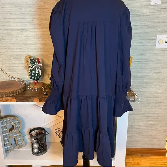 Pomander Place by Tuckernuck NWT Navy Blue Poplin Kenzo Dress Tiered Size XXL