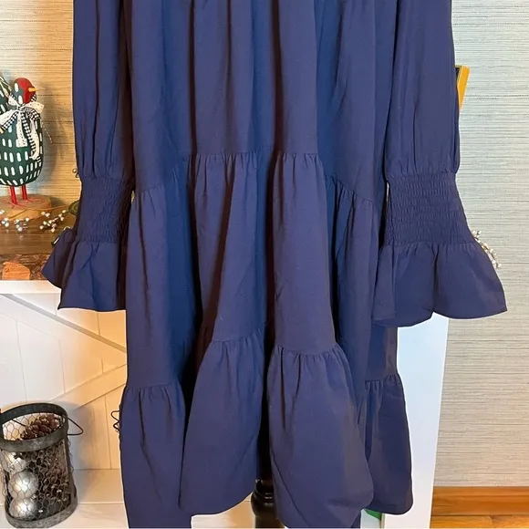 Pomander Place by Tuckernuck NWT Navy Blue Poplin Kenzo Dress Tiered Size XXL