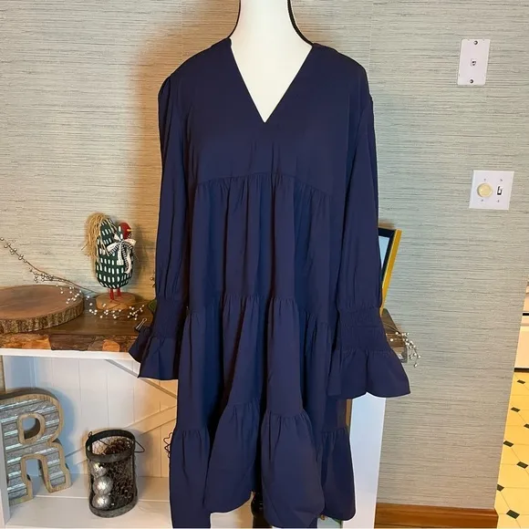Pomander Place by Tuckernuck NWT Navy Blue Poplin Kenzo Dress Tiered Size XXL