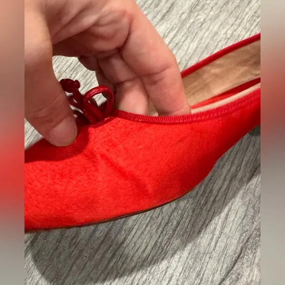 Porte &amp; Paire red bow embellished satin ballet flats