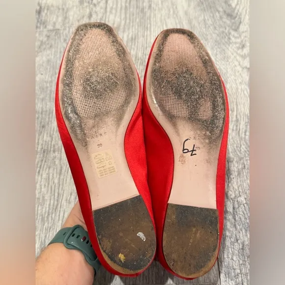 Porte &amp; Paire red bow embellished satin ballet flats