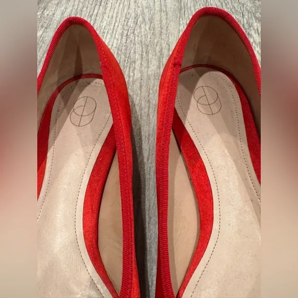 Porte &amp; Paire red bow embellished satin ballet flats