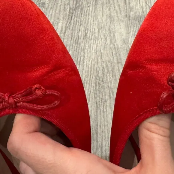Porte &amp; Paire red bow embellished satin ballet flats