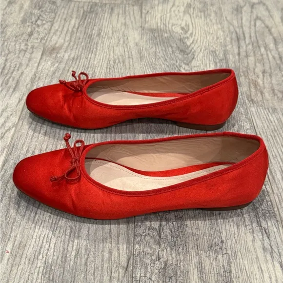 Porte &amp; Paire red bow embellished satin ballet flats