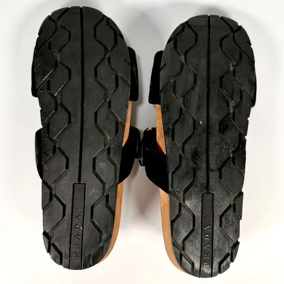 PRADA Black Velvet Flat Slide Sandals