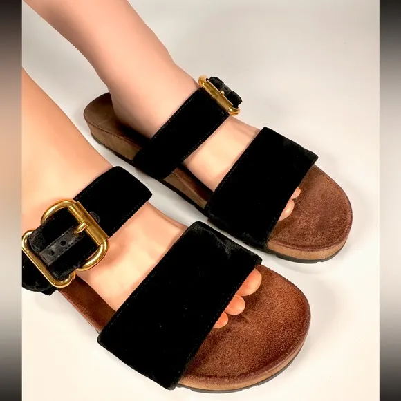 PRADA Black Velvet Flat Slide Sandals