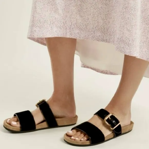 PRADA Black Velvet Flat Slide Sandals