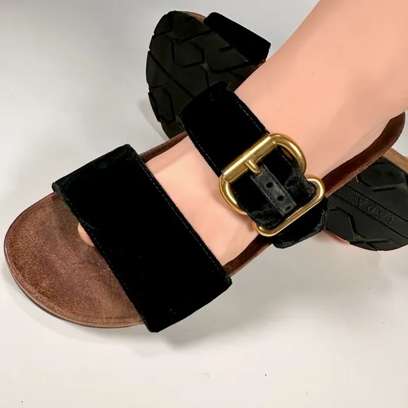 PRADA Black Velvet Flat Slide Sandals