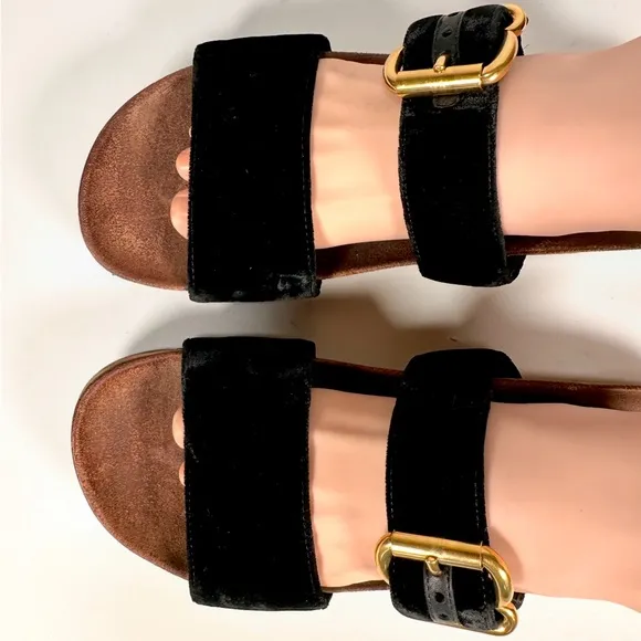 PRADA Black Velvet Flat Slide Sandals
