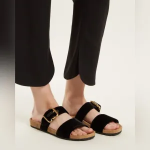 PRADA Black Velvet Flat Slide Sandals
