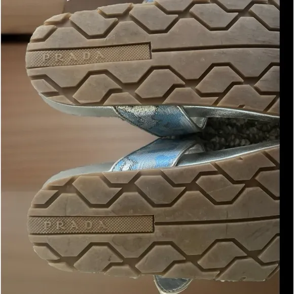 Prada Blue and Silver Brocade and Leather Sandals Size 35.5/5.5
