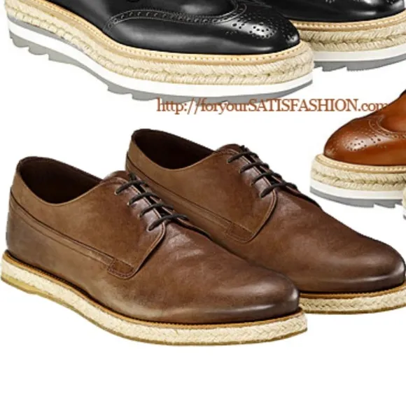 Prada Brown Nappa Leather Lace Up Espadrilles
