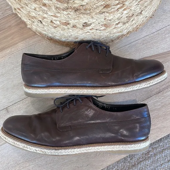 Prada Brown Nappa Leather Lace Up Espadrilles