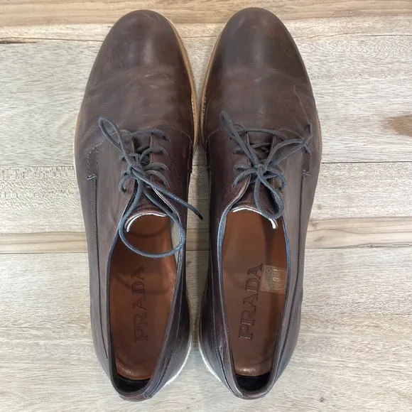 Prada Brown Nappa Leather Lace Up Espadrilles