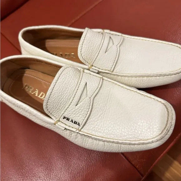 Prada Cream Loafers Classic Slip-Ons