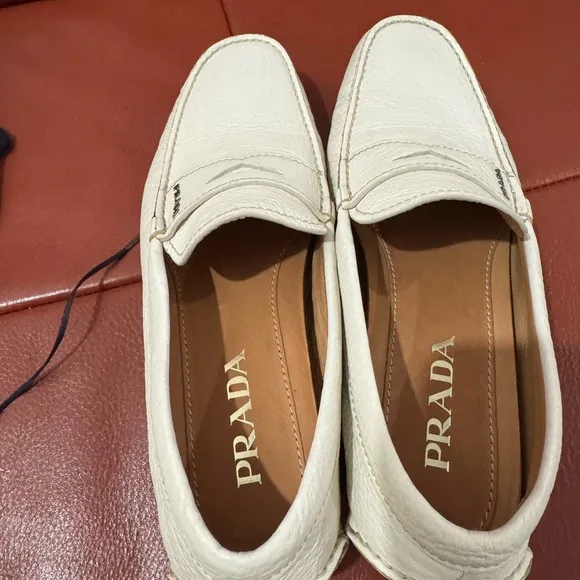 Prada Cream Loafers Classic Slip-Ons