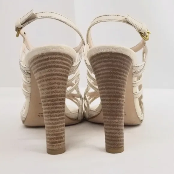 Prada White Off Leather Strappy Sandals Heels 37.5