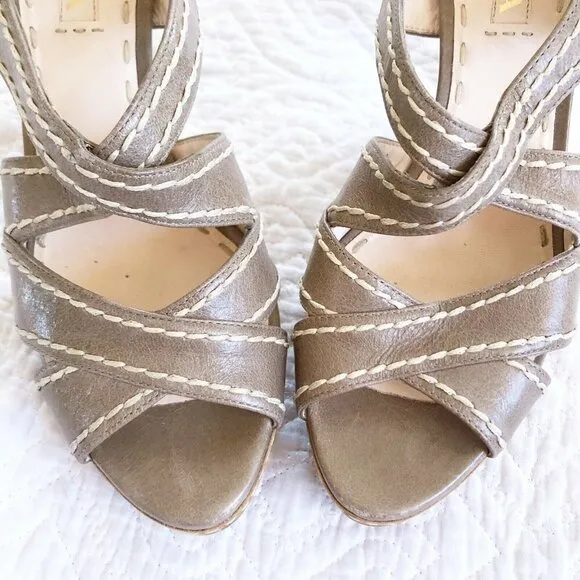 Prada Womens Neutral Tan Strappy Slingback Sandals 39.5 US Sz 9