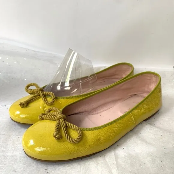 Pretty Ballerinas Yellow Patent Yellow Bow Ballerina Flats - Size 42 Rosario
