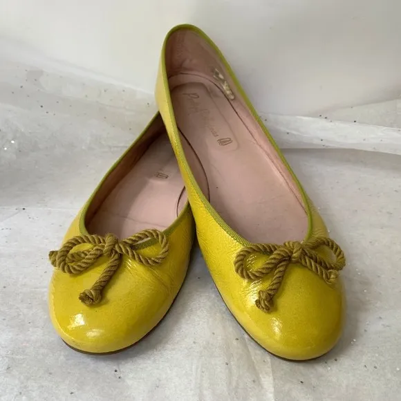 Pretty Ballerinas Yellow Patent Yellow Bow Ballerina Flats - Size 42 Rosario