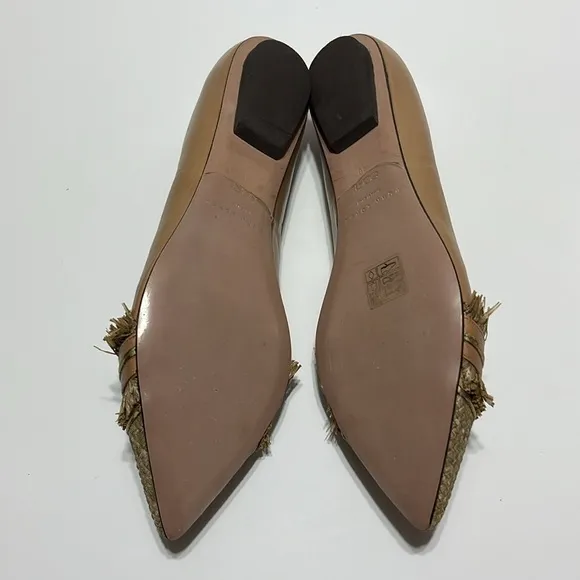 Pura Lopez beige ballet style flats - straw fringe accent -UK40 - Size 9