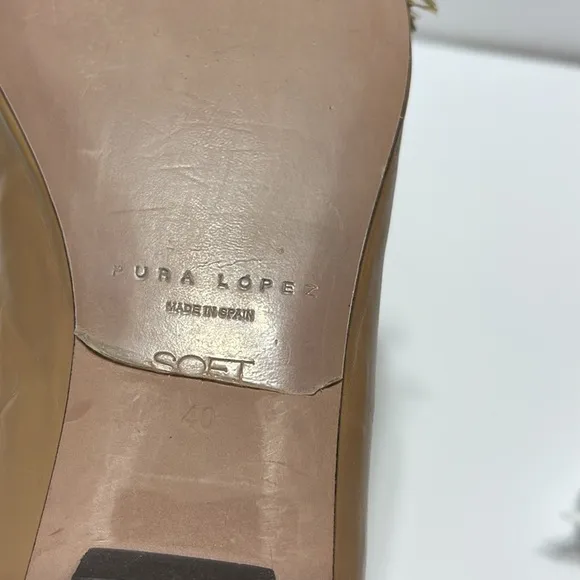 Pura Lopez beige ballet style flats - straw fringe accent -UK40 - Size 9