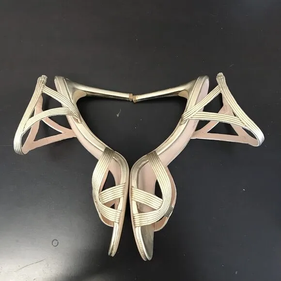 Rachel Zoe Isabella Metalic Gold Leather Stiletto High Heeled Sandals Women’s 8