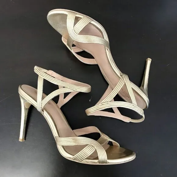 Rachel Zoe Isabella Metalic Gold Leather Stiletto High Heeled Sandals Women’s 8