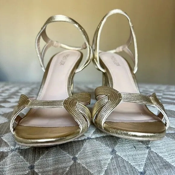 Rachel Zoe Isabella Metalic Gold Leather Stiletto High Heeled Sandals Women’s 8