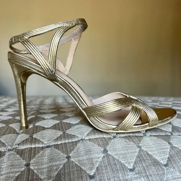 Rachel Zoe Isabella Metalic Gold Leather Stiletto High Heeled Sandals Women’s 8
