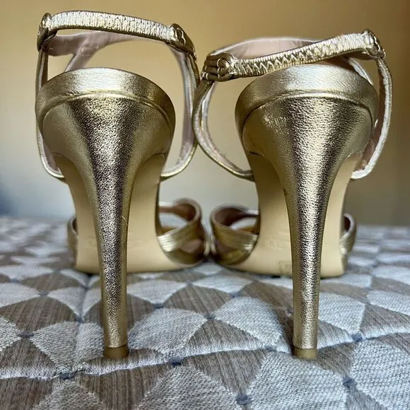 Rachel Zoe Isabella Metalic Gold Leather Stiletto High Heeled Sandals Women’s 8