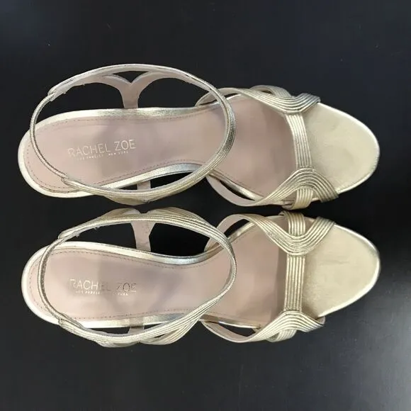 Rachel Zoe Isabella Metalic Gold Leather Stiletto High Heeled Sandals Women’s 8
