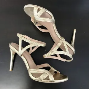 Rachel Zoe Isabella Metalic Gold Leather Stiletto High Heeled Sandals Women’s 8