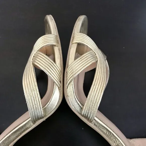 Rachel Zoe Isabella Metalic Gold Leather Stiletto High Heeled Sandals Women’s 8