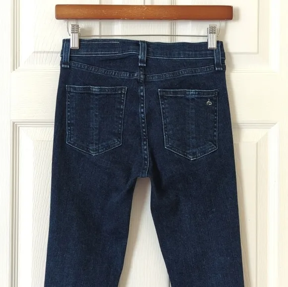 Rag &amp; Bone Classic Dark Wash High Rise 10 Inch Skinny Capri Side Slit Jeans 25
