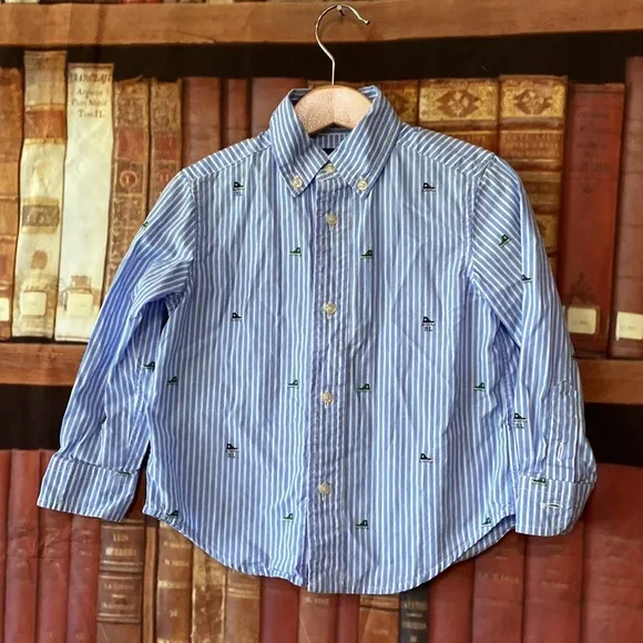 Ralph Lauren Button‎ down Shirt pinstripe with Embroidered High top sneaker