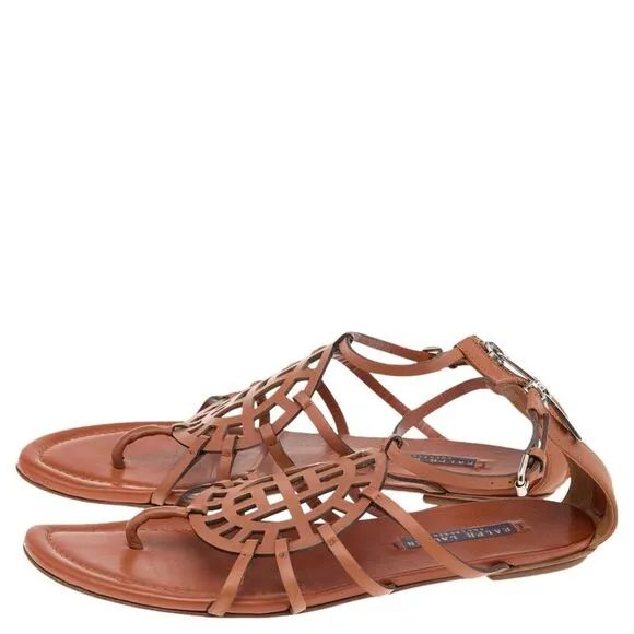 Ralph Lauren Collection Brown Leather Thong Flat Sandals Size 39.5
