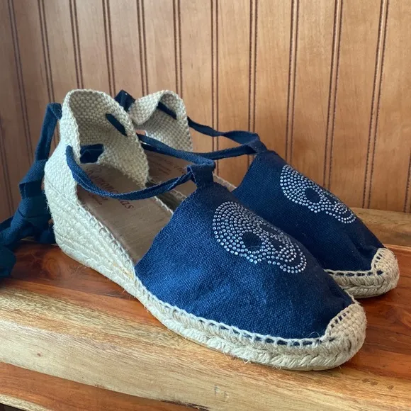Ramoncinas lace-up wedge espadrilles. Rhinestone scull Sz 39 whimsigoth pirate