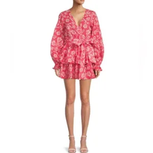 RAMY BROOK Jolie linen Floral Mini Tiered Dress Small