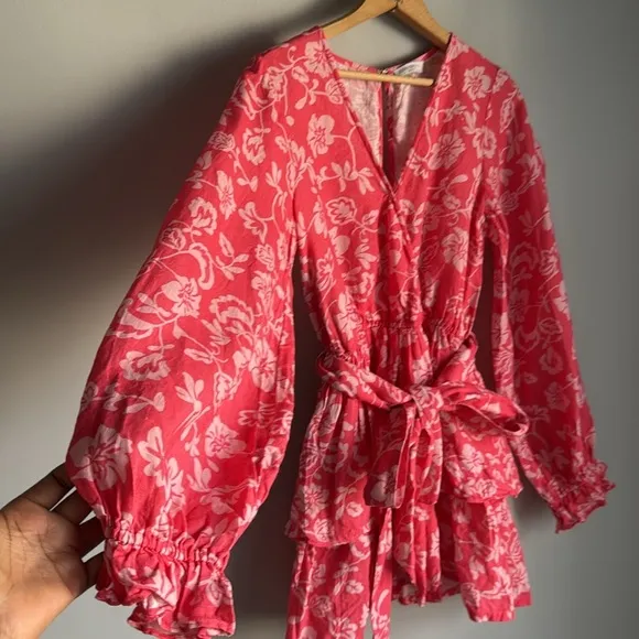 RAMY BROOK Jolie linen Floral Mini Tiered Dress Small