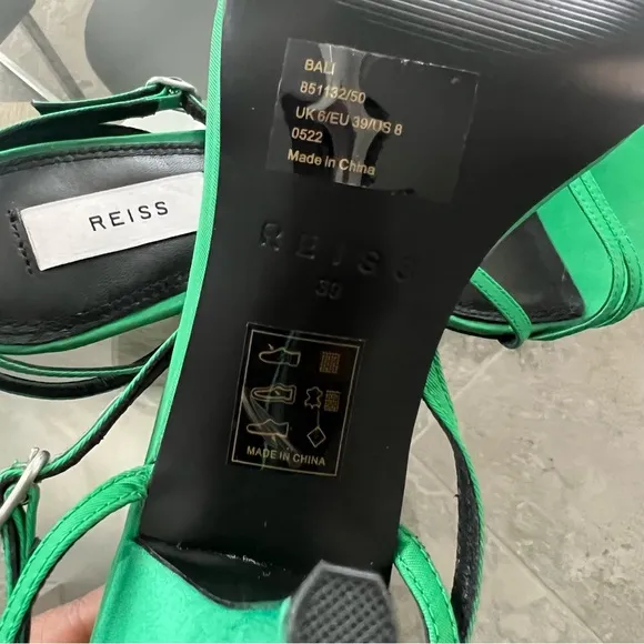 Reiss Green Strappy Sandals Heels, NWT, Size EU39 US8