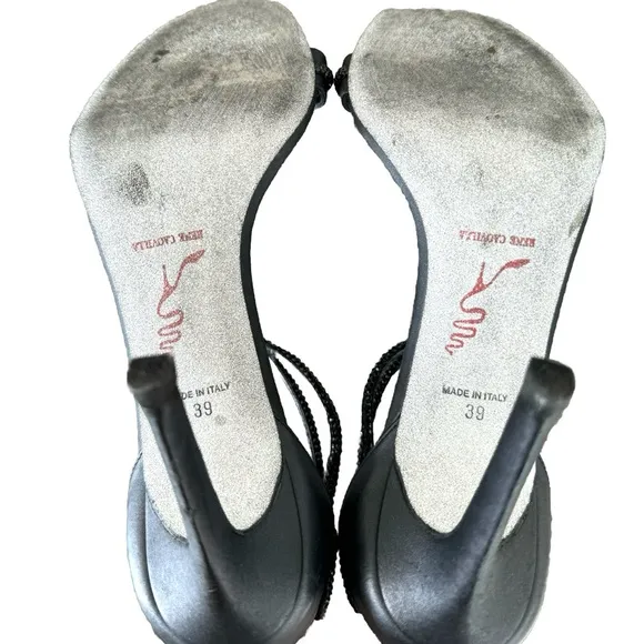 Rene Caovilla Caterina Black Crystal/leather Strappy Sandals Pumps Size 39 $1220