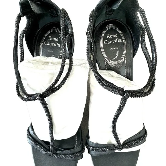 Rene Caovilla Caterina Black Crystal/leather Strappy Sandals Pumps Size 39 $1220