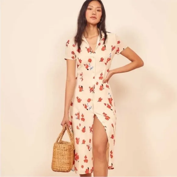 Retormation Floral midi button Shirtdress NWT