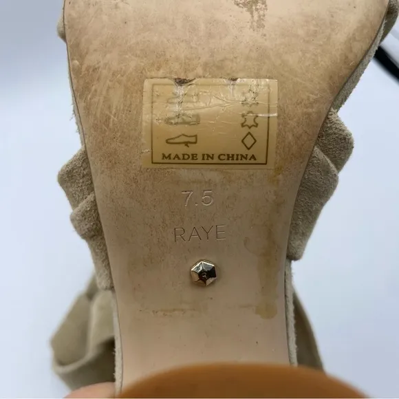Revolve x RAYE Mia Heel Nude Nubuck Suede Strappy Wrap Wood Block Heel Beige 7.5
