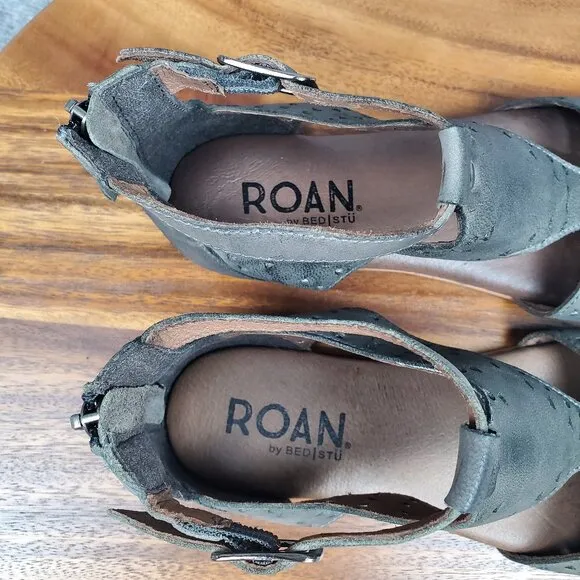 Roan by Bed Stu Sandals Womens 6 Gray Leather Kit Cutout Back Zip Gladiator Flat