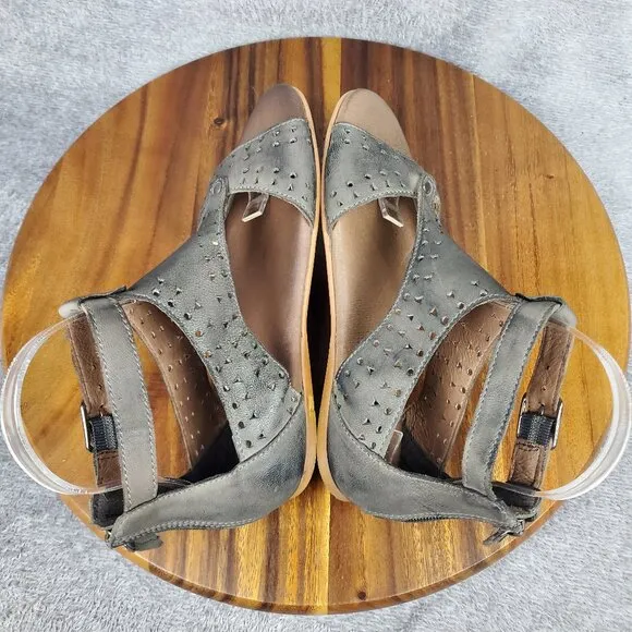 Roan by Bed Stu Sandals Womens 6 Gray Leather Kit Cutout Back Zip Gladiator Flat