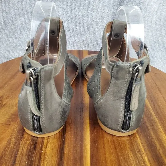 Roan by Bed Stu Sandals Womens 6 Gray Leather Kit Cutout Back Zip Gladiator Flat