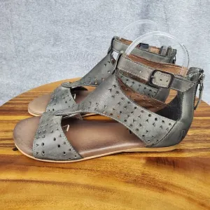 Roan by Bed Stu Sandals Womens 6 Gray Leather Kit Cutout Back Zip Gladiator Flat