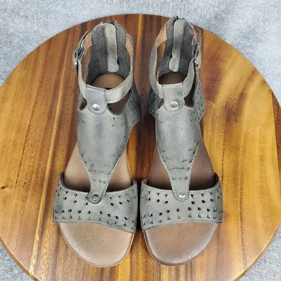 Roan by Bed Stu Sandals Womens 6 Gray Leather Kit Cutout Back Zip Gladiator Flat